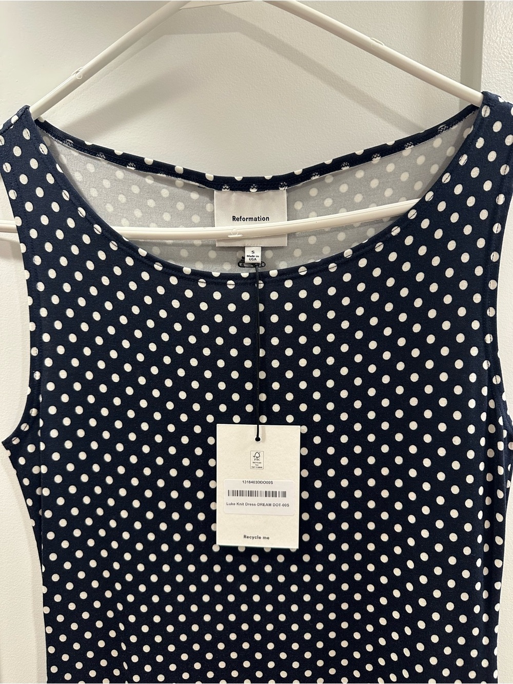 NWT Reformation Navy Blue Polka Dot Luke Knit Dress, Size Small - Picture 2 of 3